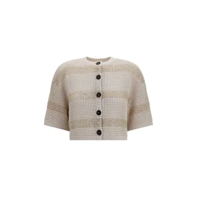 Brunello Cucinelli Beige Linen Cardigan In Neutral