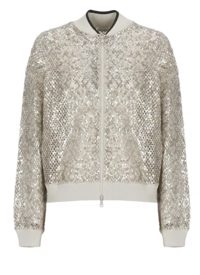 Brunello Cucinelli Long Sleeve Casual Jacket In Silver