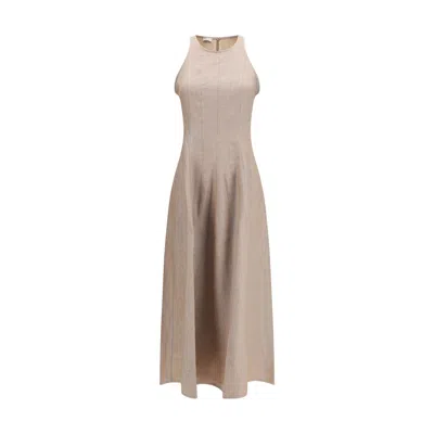 Brunello Cucinelli Sparkling Linen Twill Dress In Nude