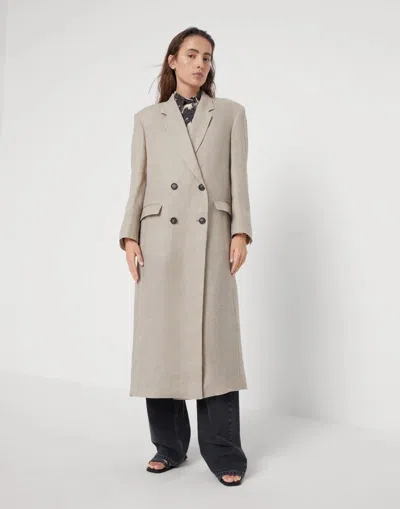 Brunello Cucinelli Beige Linen Coat In Gray