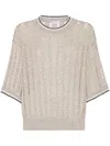 Brunello Cucinelli Sequined Open-knit Linen-blend Top In Beige