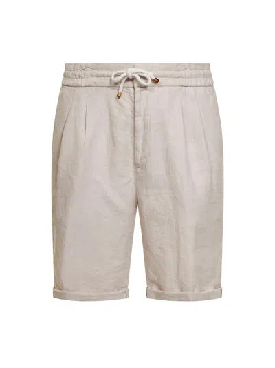 Brunello Cucinelli Men Beige Linen Gabardine Bermuda Shorts In Neutral
