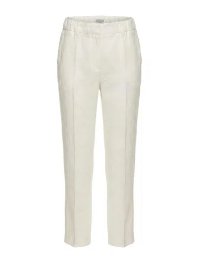 Brunello Cucinelli Beige Linen Pants In White
