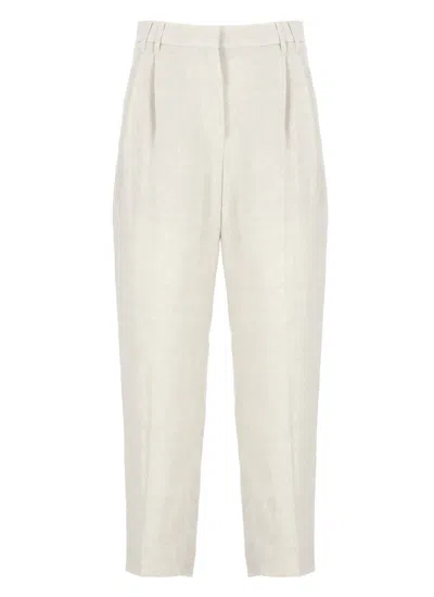 Brunello Cucinelli Beige Linen Pants In Neutrals
