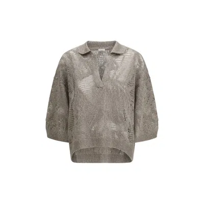 Brunello Cucinelli Dazzling Water Lillies Polo Shirt In Neutral
