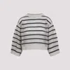 Brunello Cucinelli Linen Striped Rhinestone Pullover In Beige