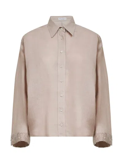 Brunello Cucinelli Beige Linen Shirt With Dazzling Cascade Cuffs In Neutral