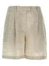 Brunello Cucinelli Linen Shorts With Back Pockets And Belt Loops In Beige
