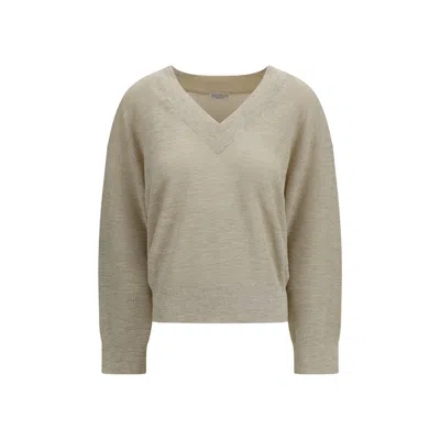 Brunello Cucinelli Sparkling Linen Sweater In Neutral