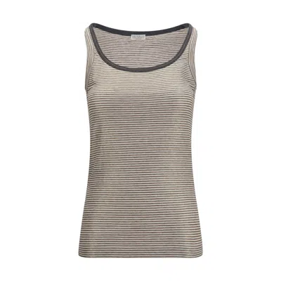Brunello Cucinelli Beige Linen Tank Tops In Gray
