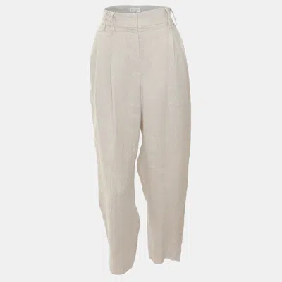 Pre-owned Brunello Cucinelli Beige Linen Trousers S In Sand