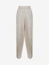 Brunello Cucinelli Women Beige Linen Wide Leg Trousers In Gray