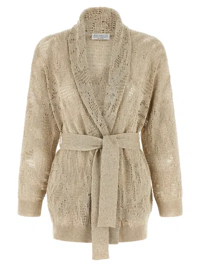 Brunello Cucinelli Beige Linen Women's Cardigan In Neutral