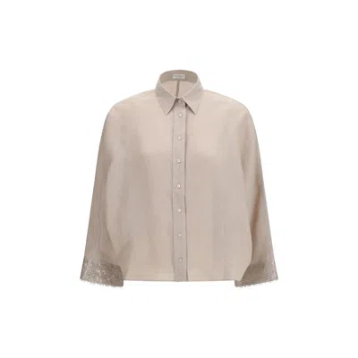 Brunello Cucinelli Beige Linen Women's Shirt In Sand