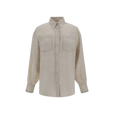 Brunello Cucinelli Beige Linen Shirt In Multi