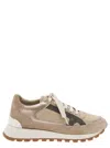 BRUNELLO CUCINELLI BEIGE LOW TOP SNEAKERS WITH MONILE DETAIL IN LEATHER AND SUEDE WOMAN
