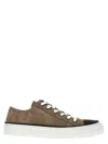 BRUNELLO CUCINELLI BEIGE LOW TOP SNEAKERS WITH MONILE EMBELLISHMENT IN SUEDE WOMAN
