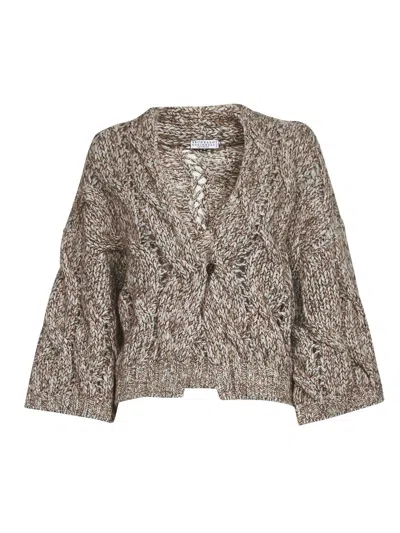 Brunello Cucinelli Beige Melange Cable Knit Cardigan
