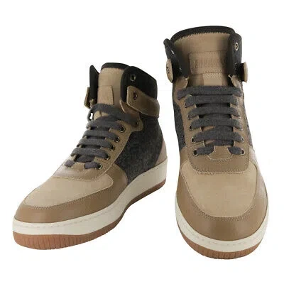 Pre-owned Brunello Cucinelli Beige Mixed Material High Top Sneakers - (507)