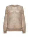 Brunello Cucinelli Net Sweater With Crew Neck And Open-knit Design In Brown