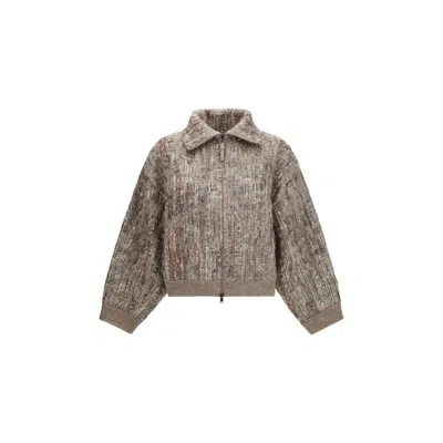 Brunello Cucinelli Beige Mohair Cardigan In Gray