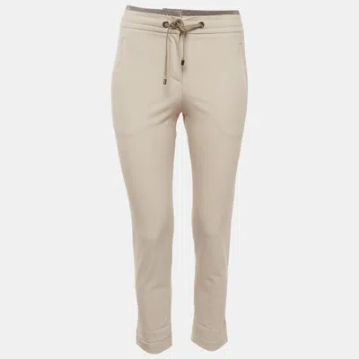 Pre-owned Brunello Cucinelli Beige Monili Embellished Cotton Trousers Xs In Sand