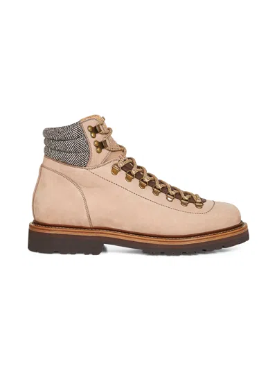 Brunello Cucinelli Beige Nubuck Mountain Boot Ankle Boots In Sand