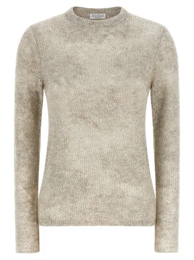 Brunello Cucinelli Crew-neck Mohair And Wool-blend Sweater With Sequins In Neutral