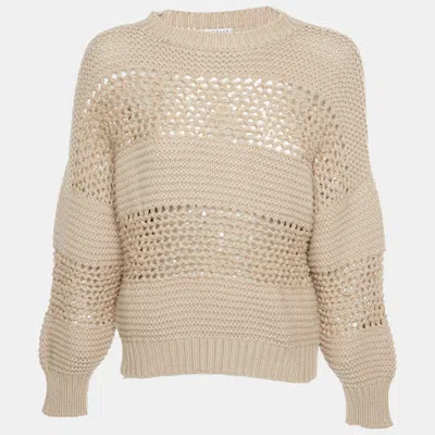 Pre-owned Brunello Cucinelli Beige Open Knit Sequin Sweater Xs In Sand