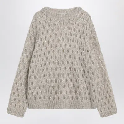 Brunello Cucinelli Beige Openwork Mohair-blend Sweater Women In Gray