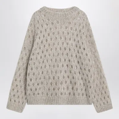 BRUNELLO CUCINELLI BRUNELLO CUCINELLI BEIGE OPENWORK MOHAIR BLEND SWEATER