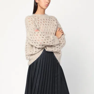 Brunello Cucinelli Beige Openwork Mohair-blend Sweater In Gray