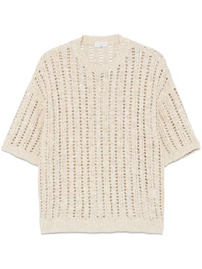 BRUNELLO CUCINELLI BEIGE OPENWORK SWEATER