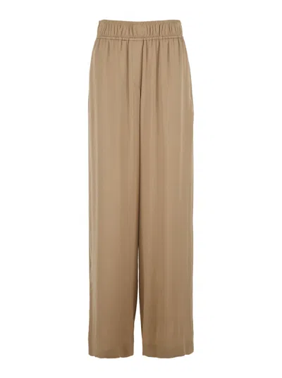 Brunello Cucinelli Beige Pants With Elastic Waist And Wide Leg In Silk Woman In Brown