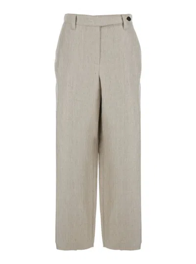 BRUNELLO CUCINELLI BEIGE PANTS WITH HIDDEN FRONT CLOSURE AND APPLIED BUTTONS
