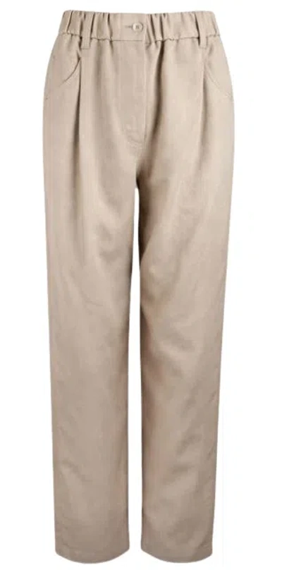 Brunello Cucinelli Beige Pleated Elasticated Waist Trousers In Multi