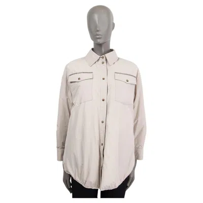 Pre-owned Brunello Cucinelli Beige Polyester Monili Chain Oversized Padded Jacket 36 Xxs In Brown