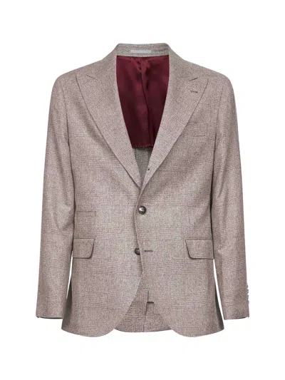 BRUNELLO CUCINELLI BEIGE PRINCE OF WALES FLANNEL DECONSTRUCTED BLAZER