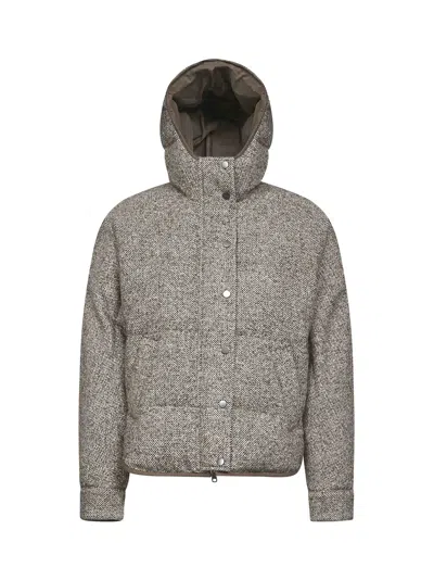 Brunello Cucinelli Beige Reversible Hooded Down Jacket In Brown