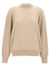 Brunello Cucinelli Beige Ribbed Sweater In Beige