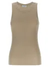 Brunello Cucinelli Ribbed Crew Neck Fitted Sleeveless Top In Beige