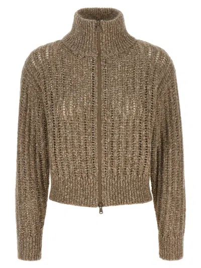 BRUNELLO CUCINELLI BEIGE RUSTIC DAZZLING NET CARDIGAN
