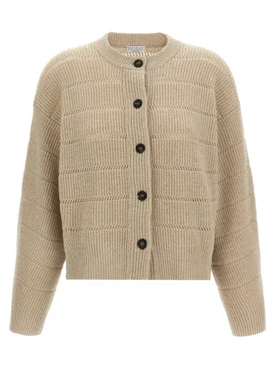 BRUNELLO CUCINELLI BEIGE RUSTIC DAZZLING NET CARDIGAN