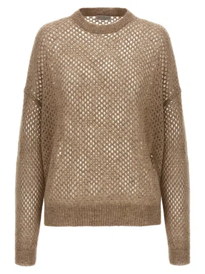 BRUNELLO CUCINELLI BEIGE RUSTIC DAZZLING NET SWEATER
