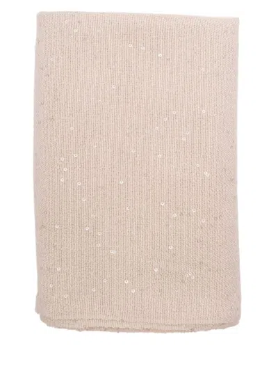 Brunello Cucinelli Beige Scarf In Cashmere And Silk With Paillettes In Grey