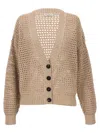 Brunello Cucinelli Sequin-embellished Open-knit Cotton-blend Cardigan In Beige