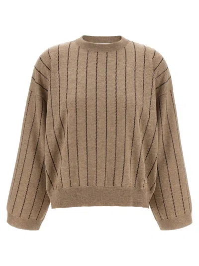 BRUNELLO CUCINELLI BEIGE SEQUIN WOOL SWEATER