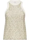 Brunello Cucinelli Stretch Cotton Jersey Top With Dazzling Net Embroidery In Gray