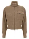 Brunello Cucinelli Beige Cardigan With Spread Collar And Monil Detail On The Front In Cashmere Woman