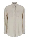 Brunello Cucinelli Beige Shirt With Chest Pockets And Monile Decorations In Linen Woman In Neutral